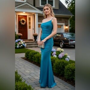 Lovely Day Teal Stretch Maxi Gown Size Small